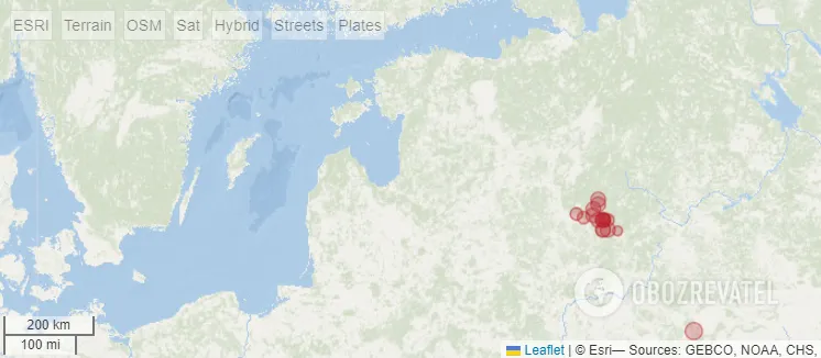 Points of recorded earthquakes