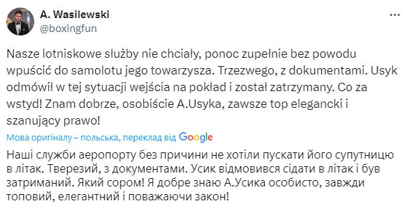 ''Shame on the whole world!'' Polish promoter reacts angrily to Usyk's detention in Krakow