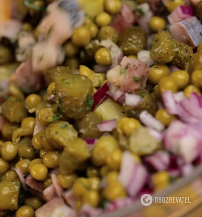 Delicious salad with herring