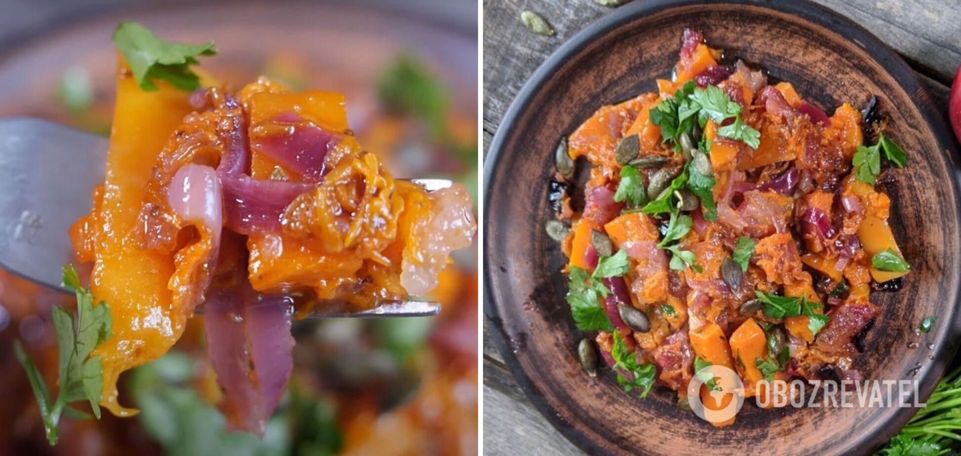 Braised pumpkin in a pan in a hurry