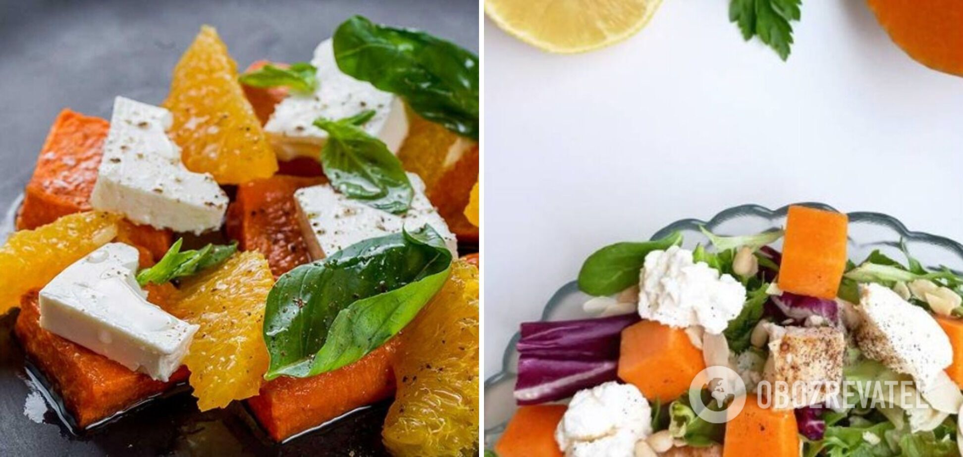 Salad with pumpkin, feta cheese and orange