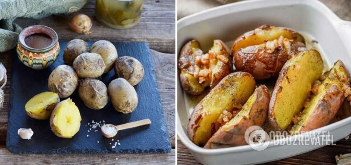 Baked potatoes with bacon