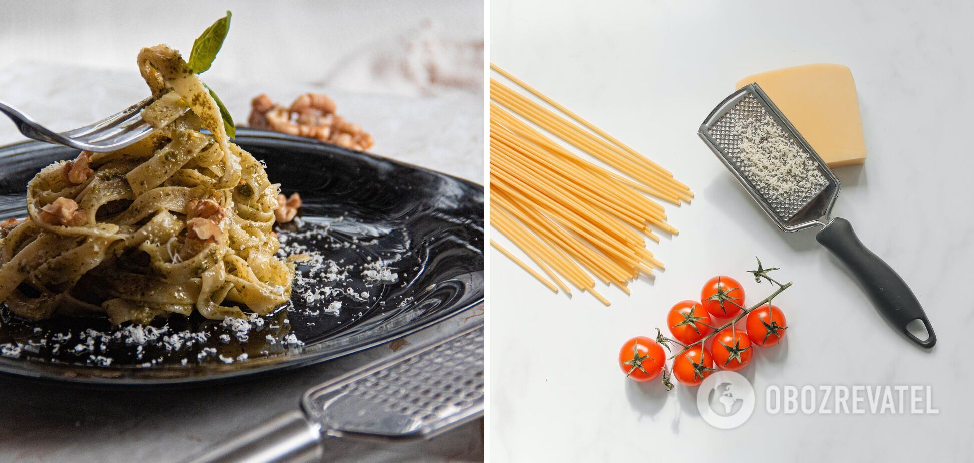 Unconventional serving of spaghetti with minced meat, cheese and tomatoes.