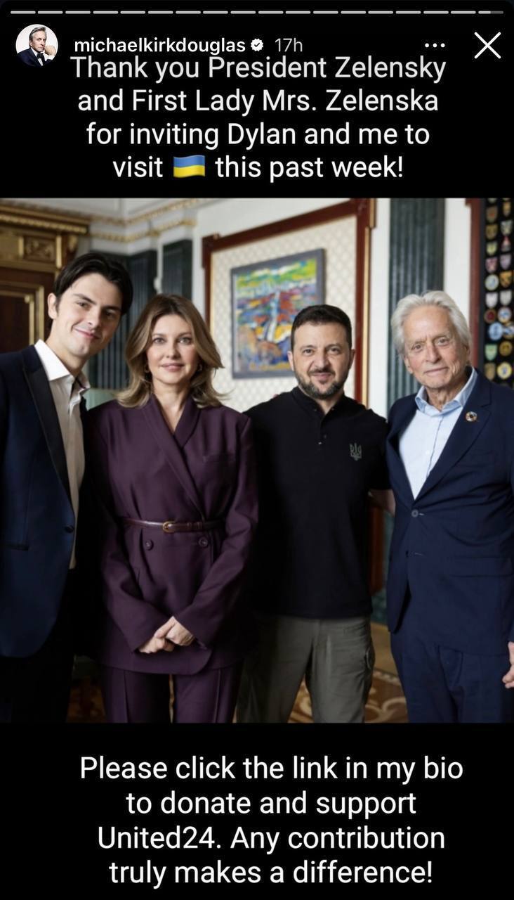 Michael Douglas addresses Volodymyr Zelenskyy and his wife after visiting Kyiv: what touched him the most. Video