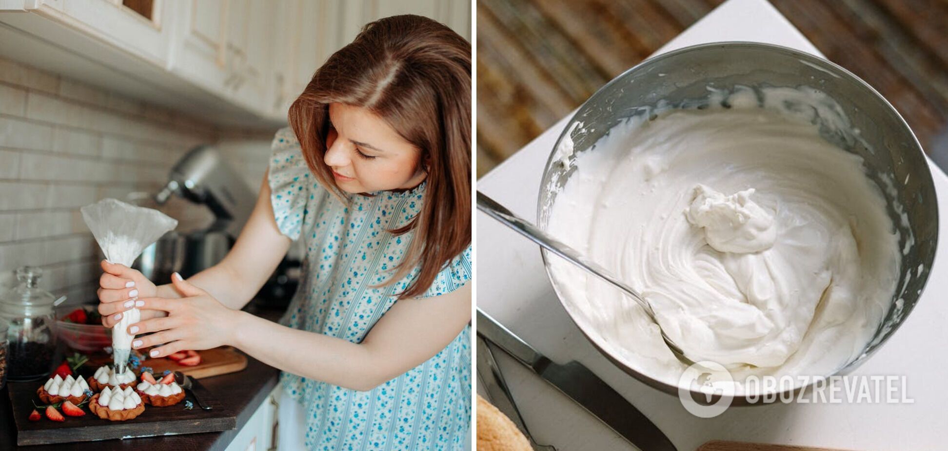 Preparing a dessert with cream Plombir