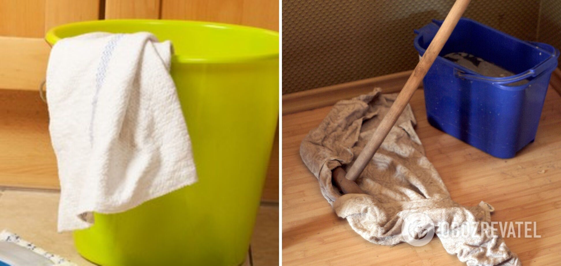 Washing floors with old clothes