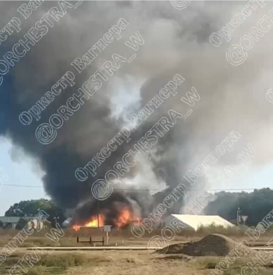 The base of the Wagner PMC and the African Corps is on fire in Molkino, Krasnodar. Video