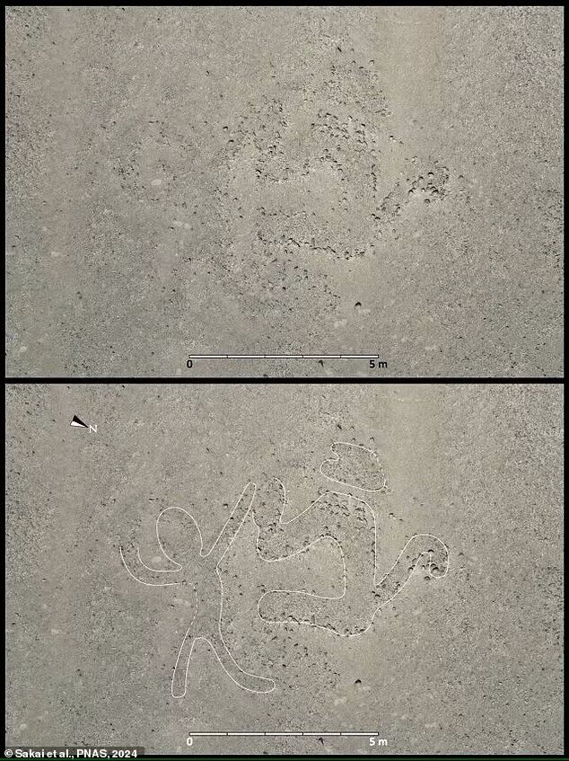 Aliens, killer whales with knives, and the robot Wall-E: more than 300 new geoglyphs have been found on the Nazca Plateau. Photo