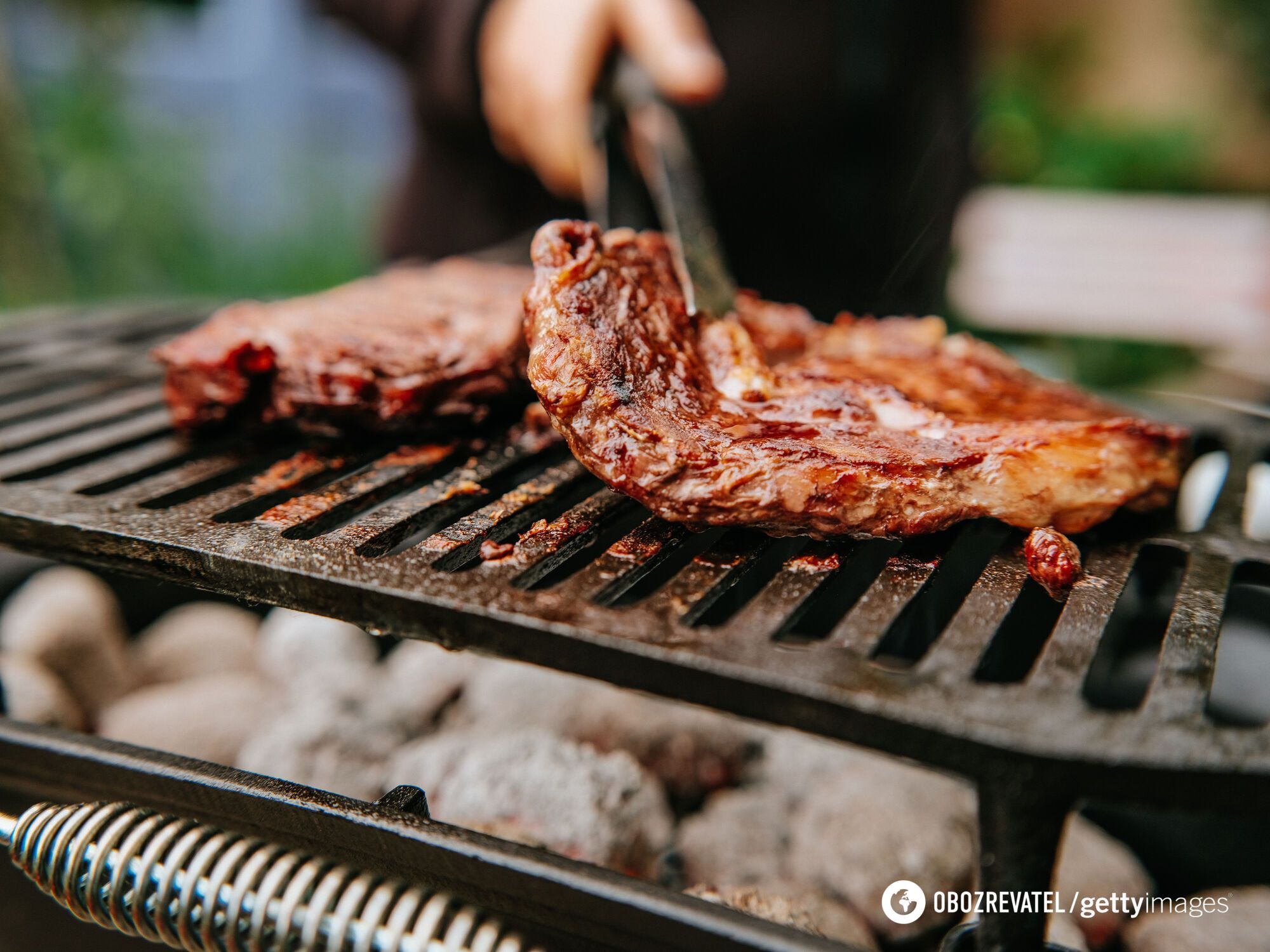 Grilling meat.