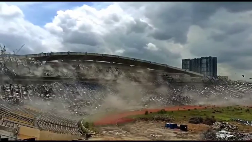 The legendary 80,000-seat stadium was blown up with dynamite. Video