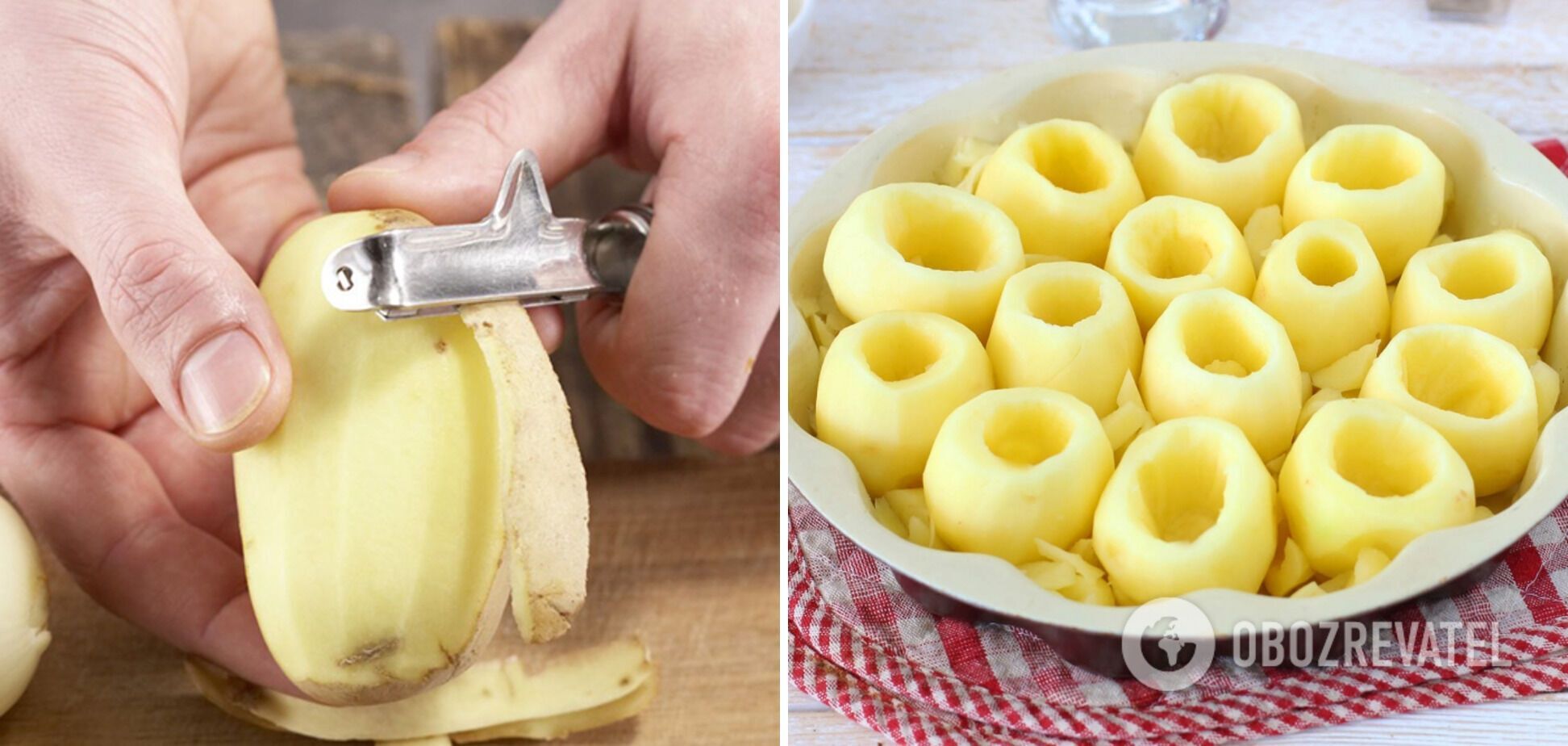 Make a hole in each potato.