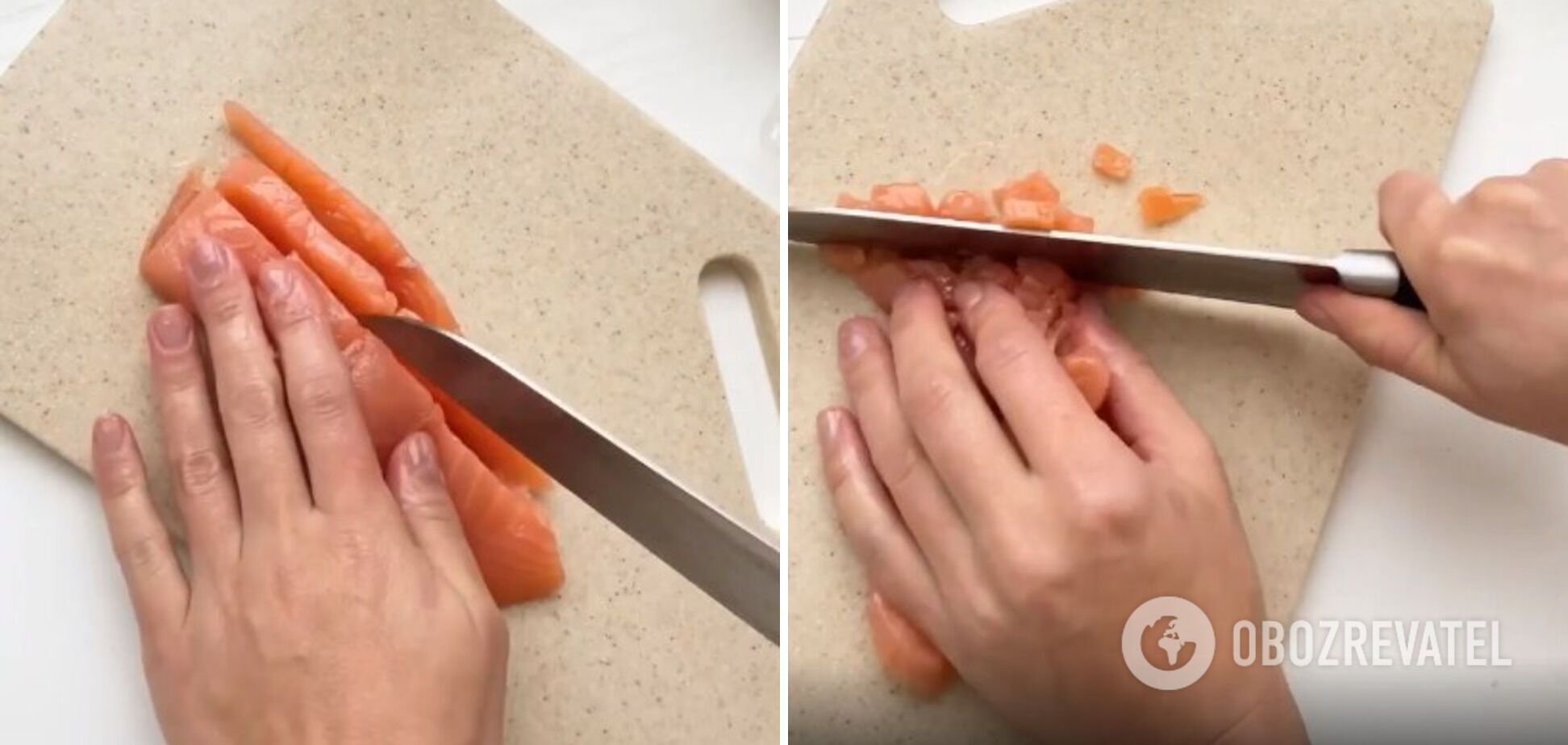 Cutting salmon.