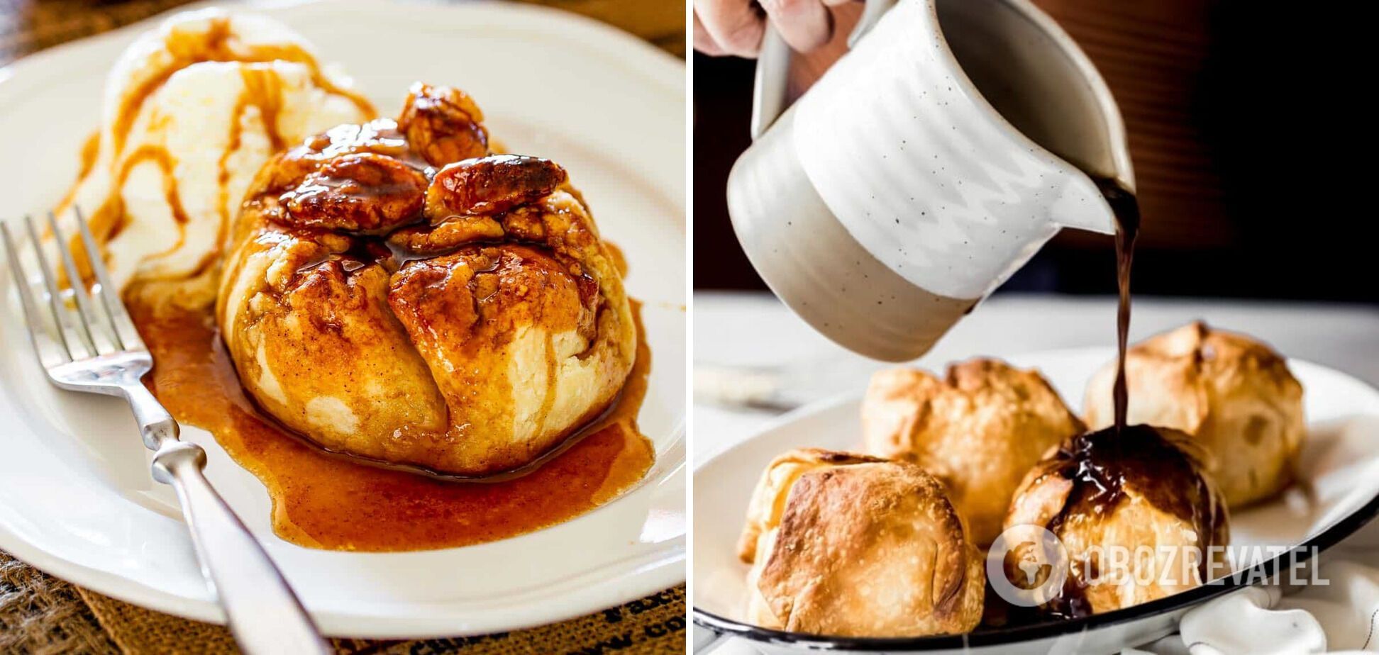 Puffed apple dumplings with sauce