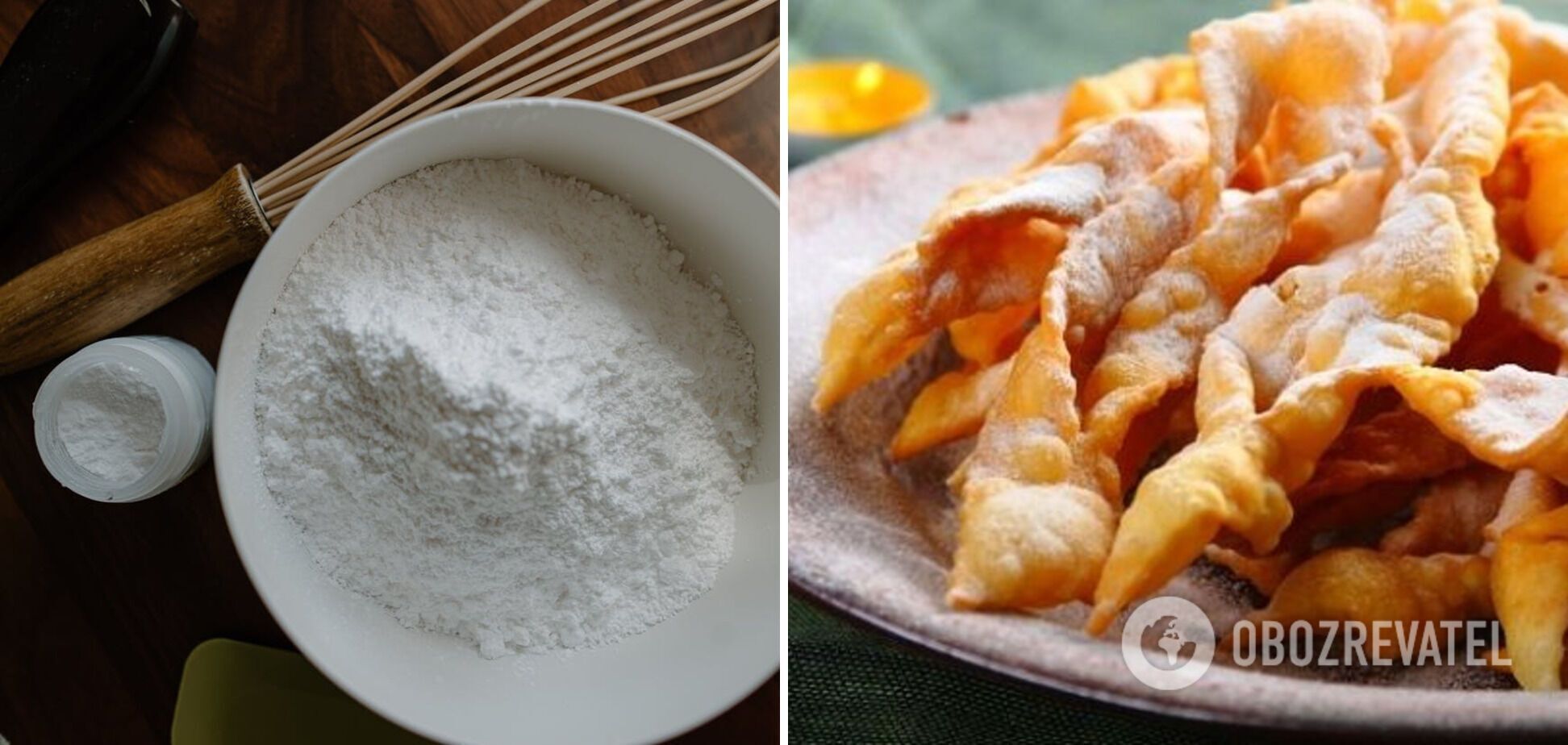 Crispy brushwood cookies with powdered sugar