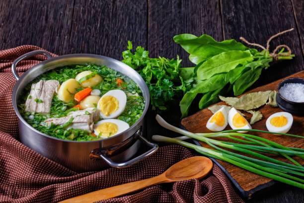 Borscht with sorrel and eggs.