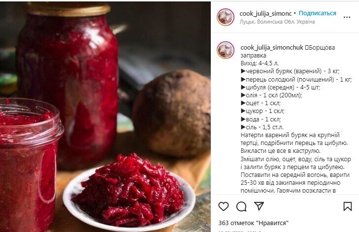 Recipe for borscht dressing.