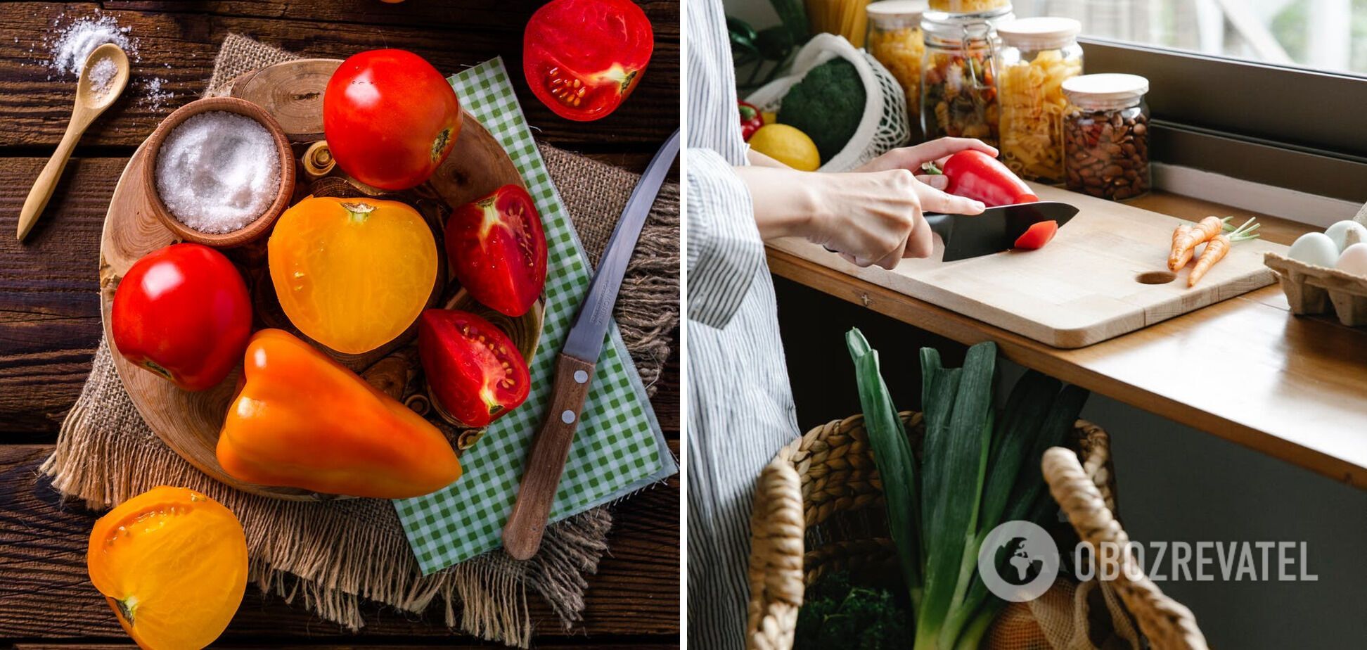 Cutting vegetables for a salad