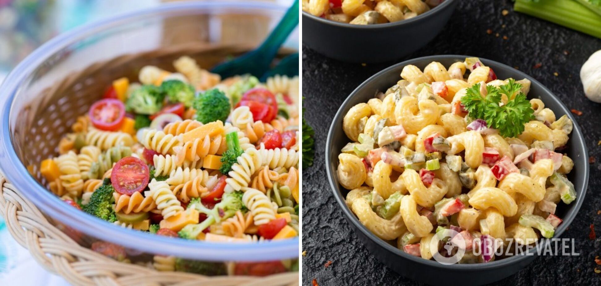 Fresh salad with pasta and vegetables