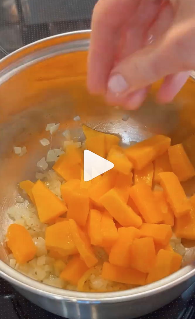 Cut pumpkin for soup