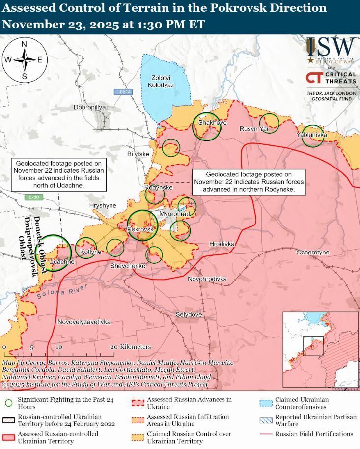 Ситуація в районі Покровська та Мирнограда складна, ворог намагається влаштувати оточення – ISW
