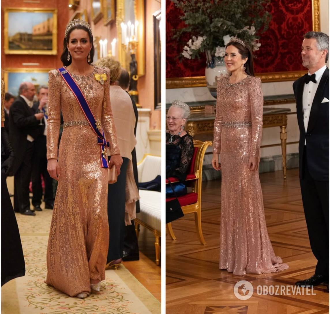 The Queen of Denmark repeated the image of Kate Middleton at the annual art party. Photo comparison