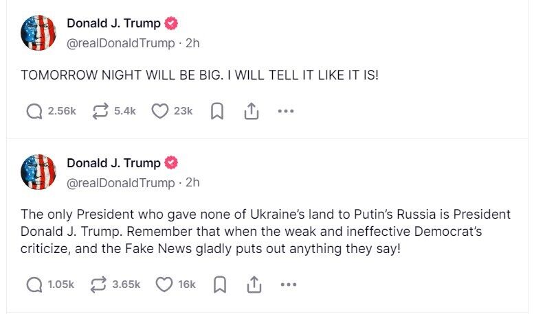 ''The only president who did not give Ukrainian land to Russia'': Trump announces 'big night' in Congress
