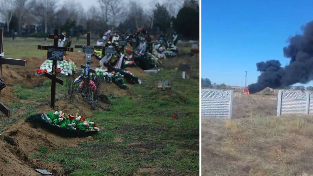Okupanci zaatakowali dronem pojazd pogrzebowy w obwodzie chersońskim tuż przy cmentarzu: trzy osoby zostały ranne. Zdjęcie