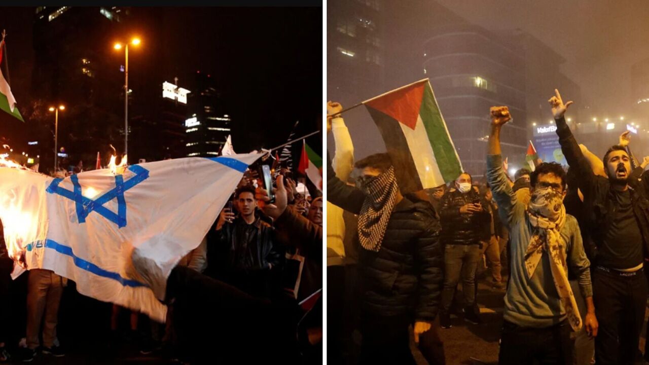 Clashes with police occur after pro-Palestine protesters attack Israeli embassy in Istanbul. Photo and video