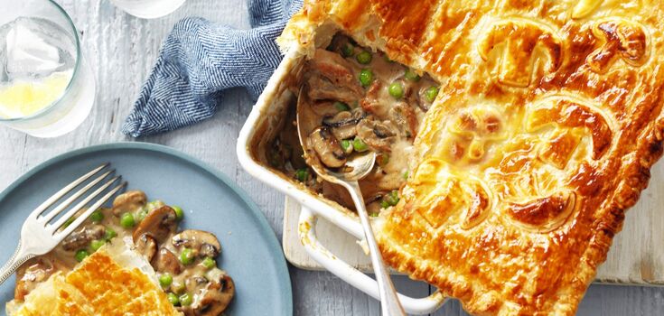 A hearty chicken and mushroom pie: the perfect meal for lunch