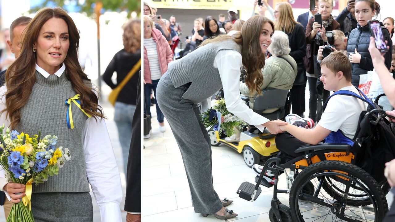 Z niebiesko-żółtym bukietem i patriotyczną wstążką domowej roboty: Kate Middleton spotyka się z ukraińskimi uchodźcami w Anglii