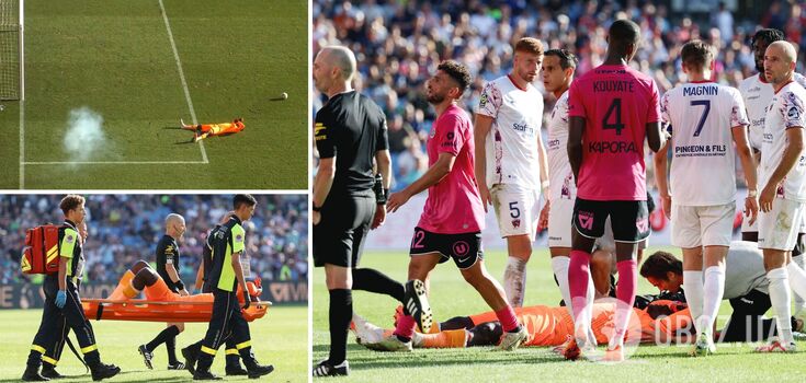 In the French championship, the goalkeeper lost consciousness from an explosion at the stadium during a match. The game was canceled. Video