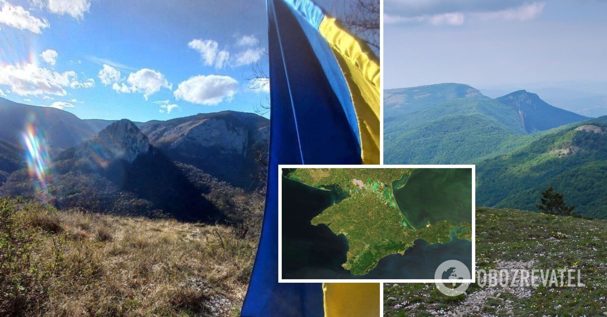 Ukrainian flag hung in occupied Crimea