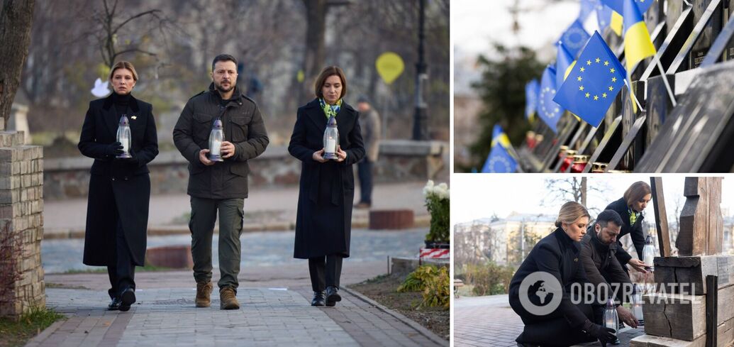 Prezydent Mołdawii przybył do Kijowa: wraz z Zełenskim i jego żoną uczcili pamięć poległych podczas Rewolucji Godności. Zdjęcie