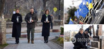 Prezydent Mołdawii przybył do Kijowa: wraz z Zełenskim i jego żoną uczcili pamięć poległych podczas Rewolucji Godności. Zdjęcie