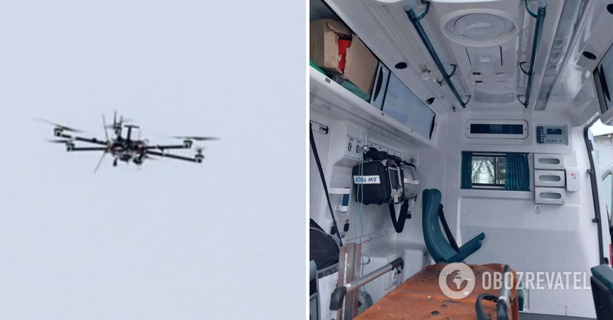 Occupants hit an ambulance in Berislav with a drone when doctors were returning from a call. Photo