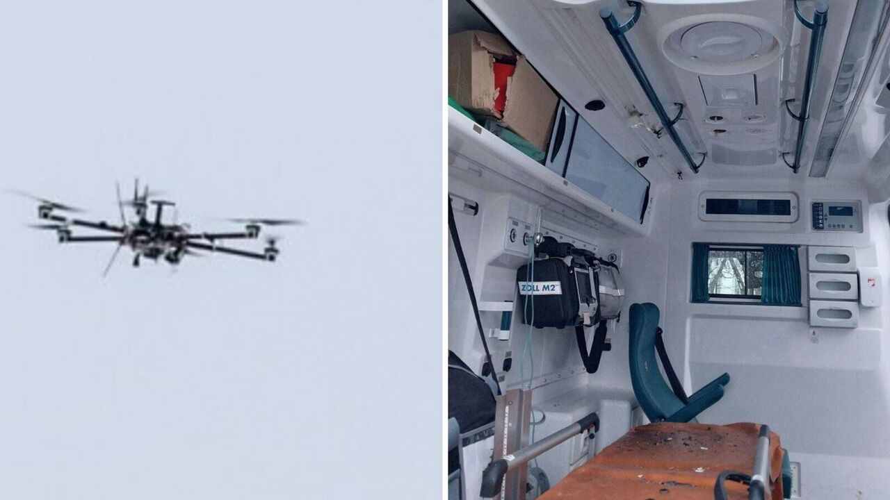 Okupanci zaatakowali dronem karetkę pogotowia w Berysławiu, gdy lekarze wracali z wezwania. Zdjęcie