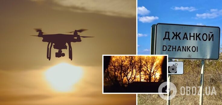 Pożar na dużą skalę wybuchł w Dżankoju po ataku UAV: ogień mógł pochłonąć okupacyjną jednostkę wojskową. Wideo