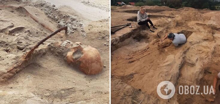 The remains of a 17th-century female "vampire" with a sickle around her neck and a lock on her big toe were found in Poland. Photo