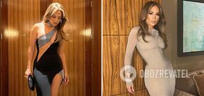 The illusion of nudity. Jennifer Lopez in a luxurious tight dress showed off a perfect nude