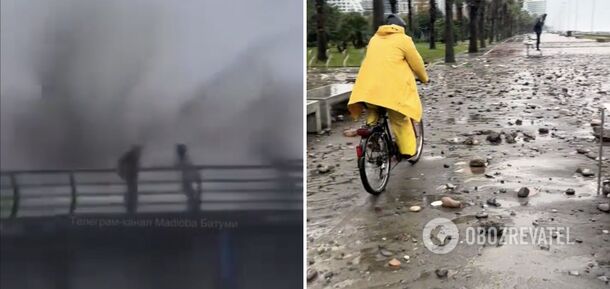 A strong storm in a popular Georgian resort nearly washed away people and flooded the streets. Photos