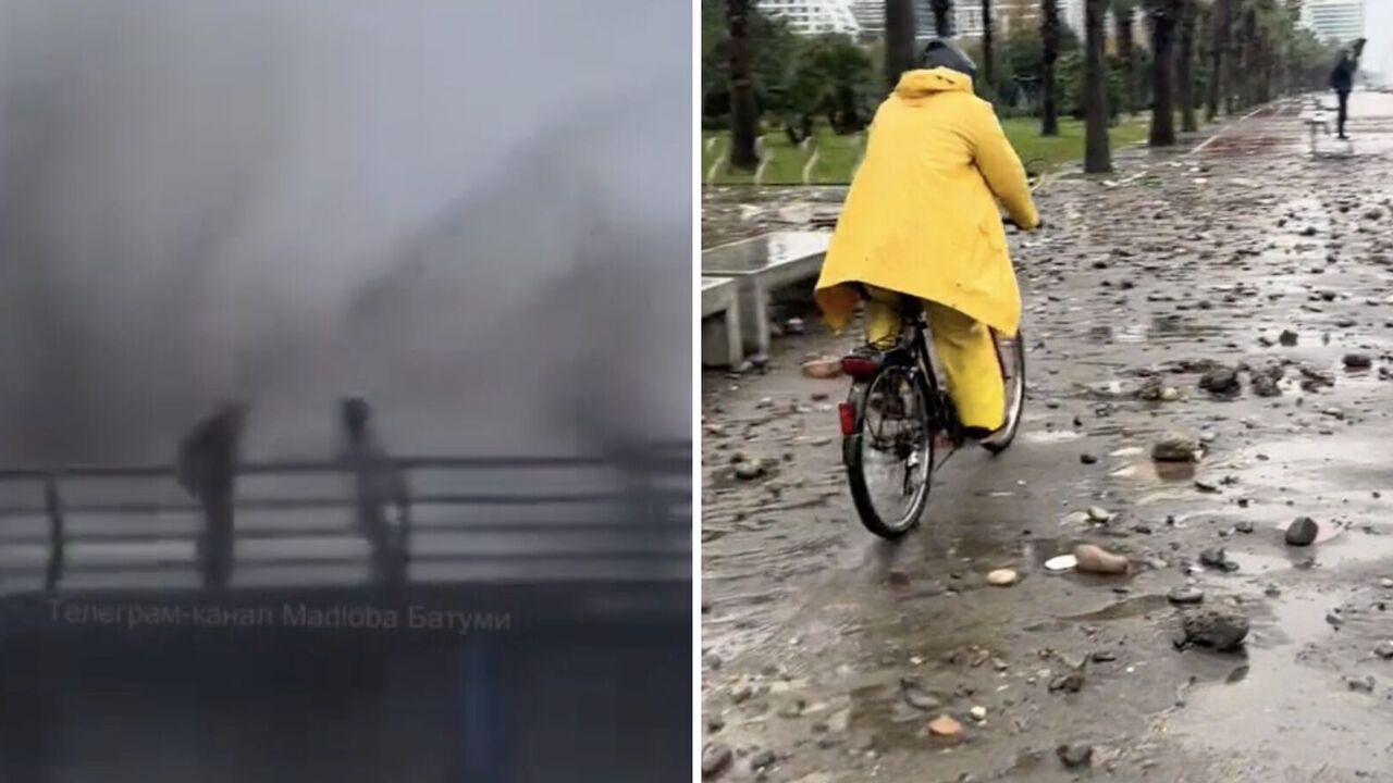 A strong storm in a popular Georgian resort nearly washed away people and flooded the streets. Photos