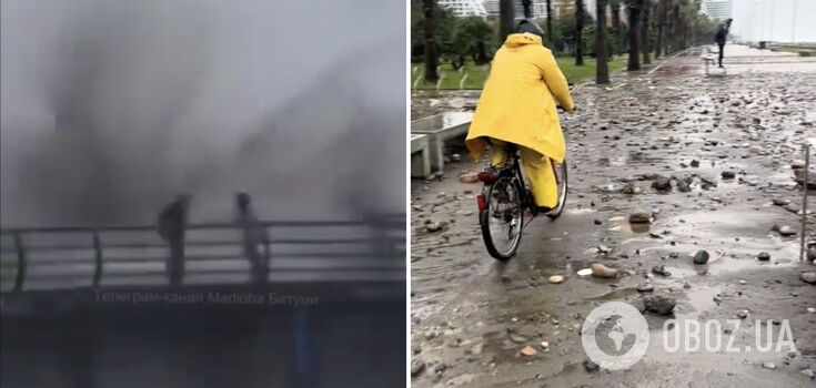 A strong storm in a popular Georgian resort nearly washed away people and flooded the streets. Photos