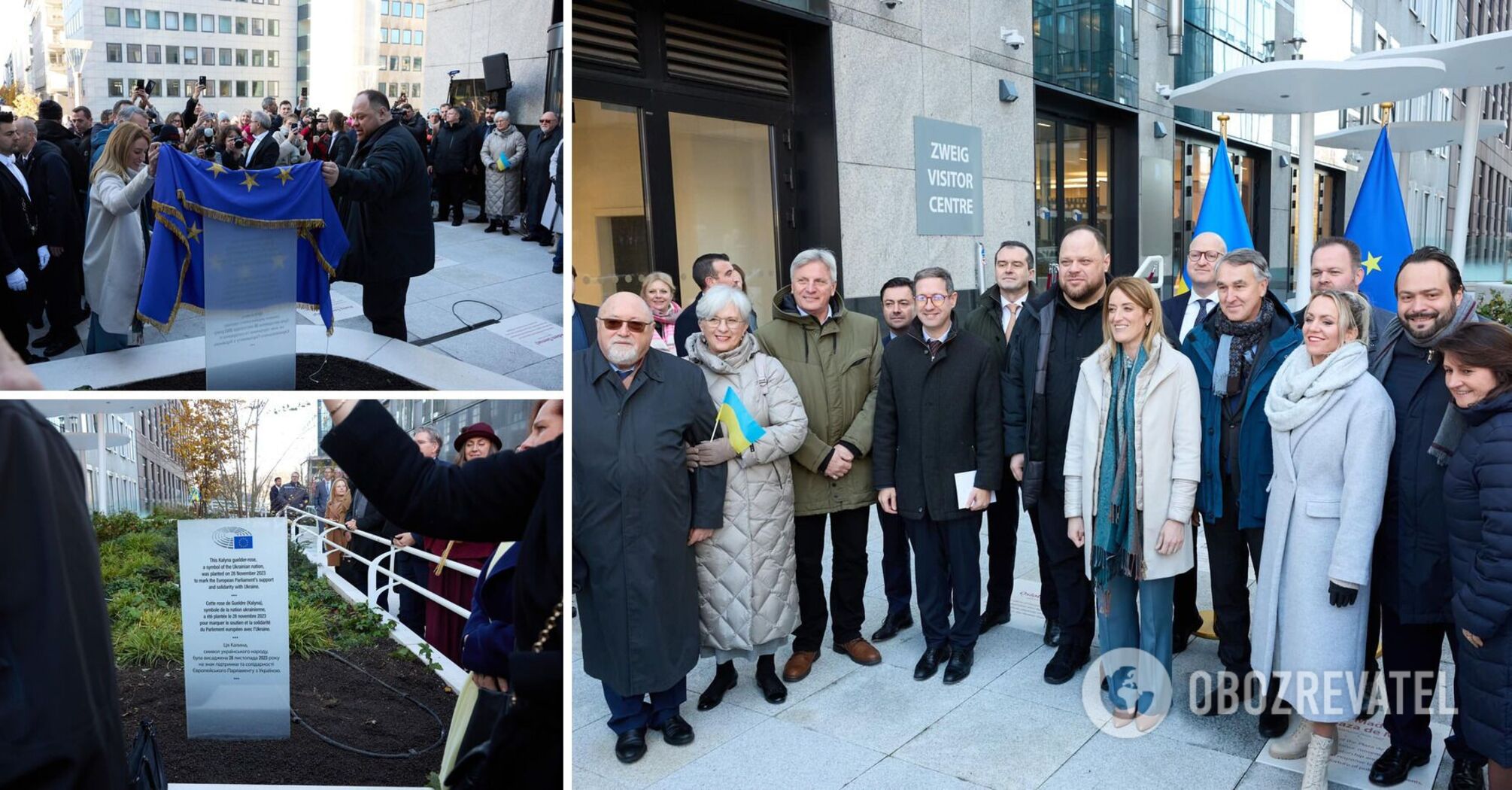 Na znak poparcia dla Ukrainy: przed Parlamentem Europejskim posadzono krzew kaliny. Zdjęcie