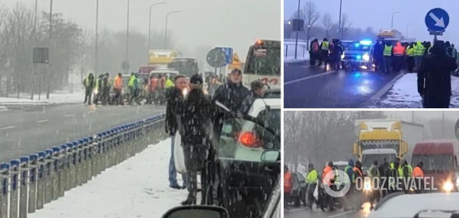 Ukrainian drivers blocked roads in Poland in protest against border ban. Photo and video