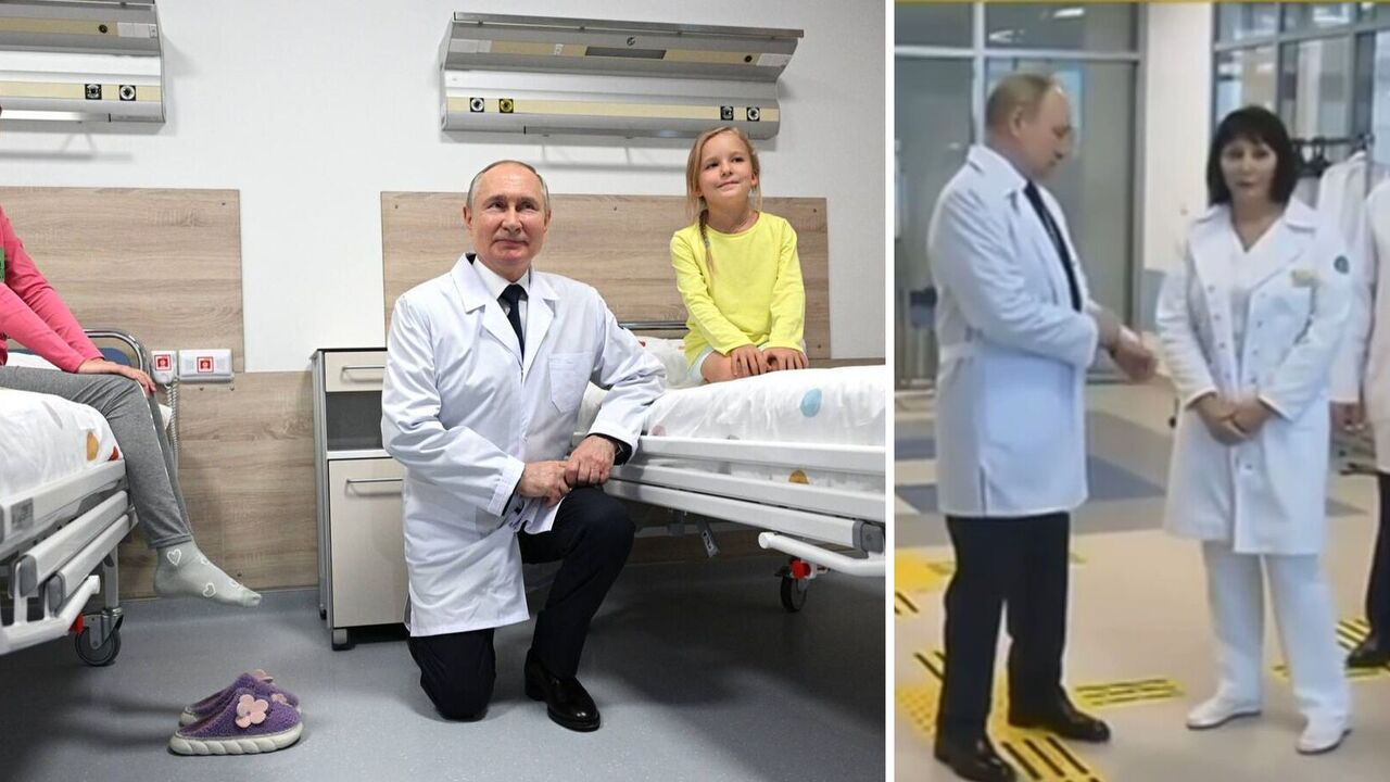 Kneeling down and giving a helicopter toy as a gift, Putin staged a "circus" with children at the medical center and was mocked on the internet. Video