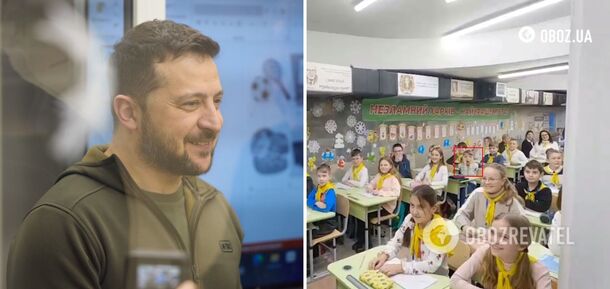 The boy had a funny reaction when Volodymyr Zelenskyi entered the classroom
