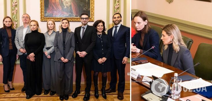 Bold choice: Zelenska appears at a business meeting in a stylish look