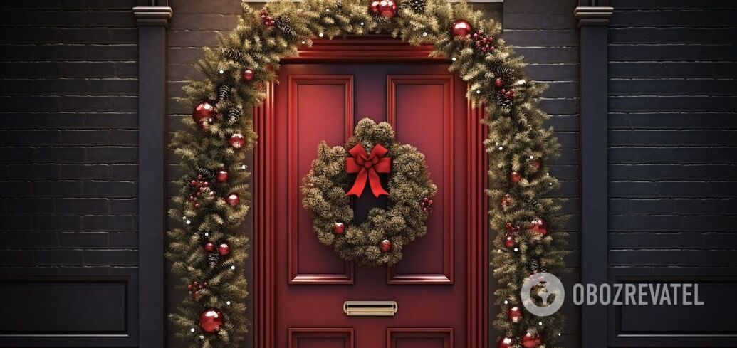 How to decorate the front door for the New Year: ideas