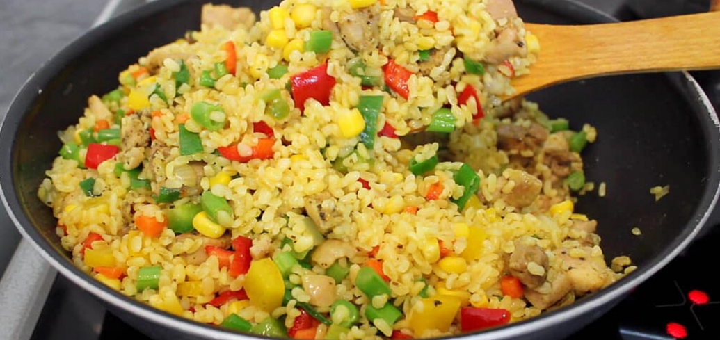 Bulgur recipe in a pan