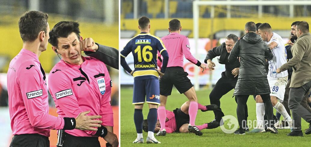 The scandal of the year in Turkey. A soccer referee was knocked out and then kicked while lying down